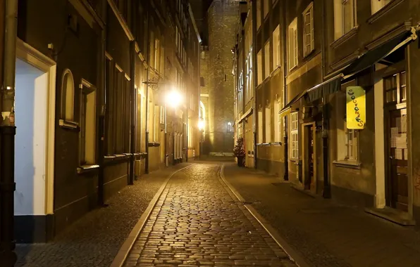 Dark, night, street, building