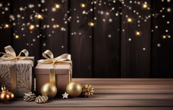 Украшения, шары, Новый Год, Рождество, подарки, golden, new year, Christmas