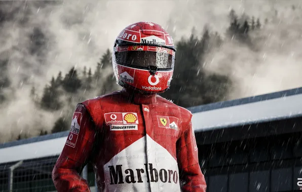 Дождь, Шлем, Формула 1, Шумахер, Michael Schumacher, Михаэль Шумахер, Рендеринг, Schumacher