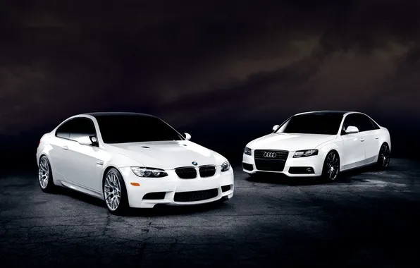 Картинка Audi, BMW, white, front, E92, 3 Series