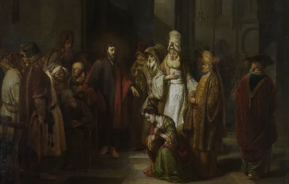 Картинка картина, религия, мифология, Христос и Грешница, Гербранд ван ден Экхоут