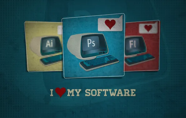 Картинка фотошоп, клавиатура, монитор, photoshop, программа, i love my software, я люблю мое ПО, редактор