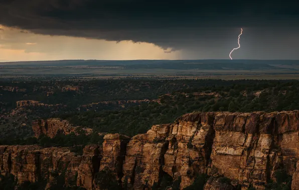 Горы, Горизонт, Молнии, USA, США, Horizon, Нью-Мексико, Lightning