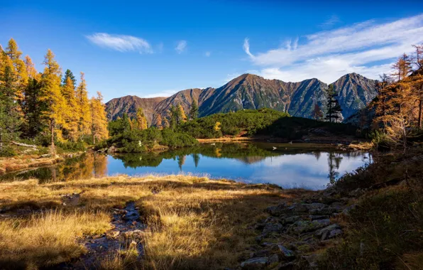 Картинка осень, горы, озеро, Австрия