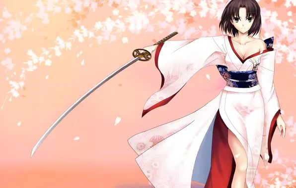Картинка девушка, меч, катана, арт, кимоно, kara no kyoukai, ryougi shiki, zhou siwei