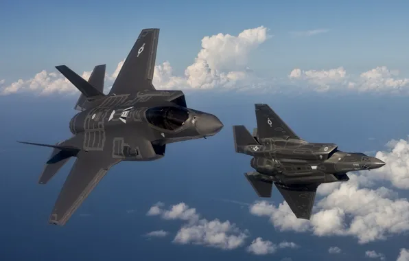 ВВС США, F-35, В воздухе, Два истребителя, Малозаметные, Истребитель пятого поколения