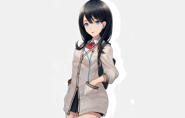 Девушка, фон, наушники, SSSS.Gridman