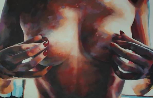Грудь, девушка, живопись, Boobs, маникюр, Thomas Saliot