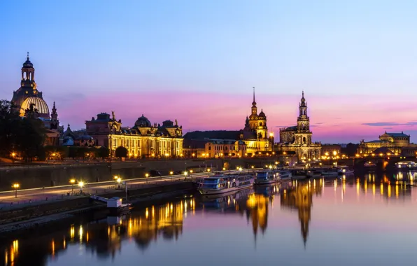 Картинка ночь, огни, река, Германия, Дрезден, Dresden