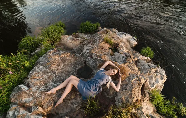 Картинка girl, Model, river, dress, legs, nature, photo, water
