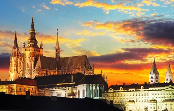 Ночь, замок, Прага, Чехия, Prague Castle