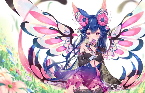 Girl, sexy, cleavage, thighhighs, long hair, dress, boobs, animal ears