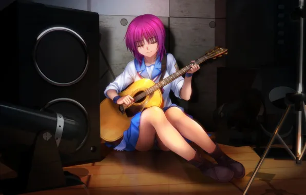 Картинка девушка, гитара, аниме, арт, форма, школьница, студия, angel beats!