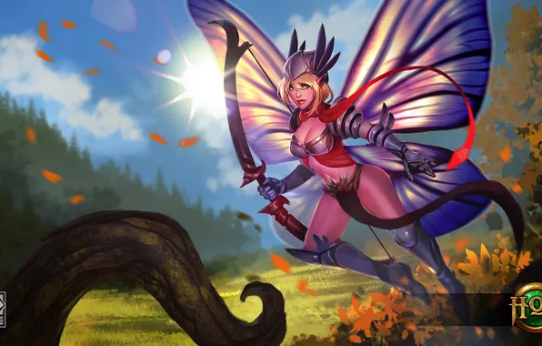 Грудь, девушка, бабочка, крылья, лук, Heroes of Newerth, Monarch, Cherub Monarch