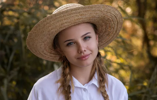 Girl, hat, model, portrait, pigtails