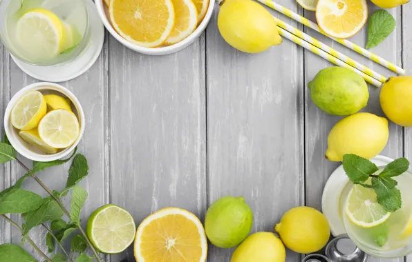 Картинка лимон, лайм, цитрус, напиток, цитрусы, мята, лимонад