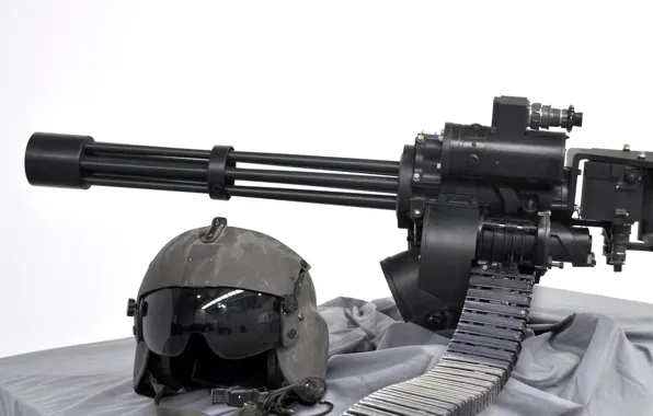 Картинка gun, weapon, helmet, machine gun, Minigun, M134 Minigun, M134
