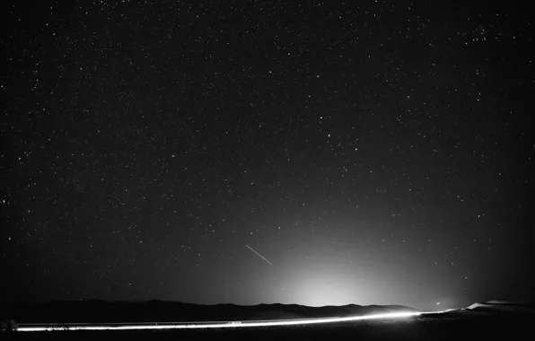 Lights, space, road, cars, night, stars, cosmos, way