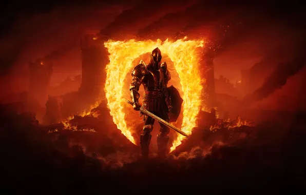 Fire, flame, sword, chaos, ken, the elder scrolls, blade, shield