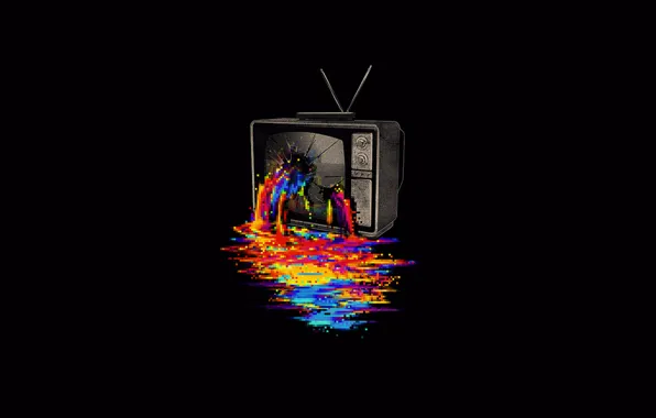 Минимализм, телевизор, пиксели, разбито, простой фон, 8Bit