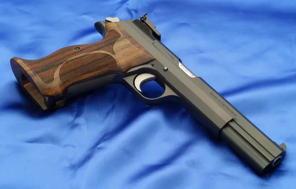 Wood, blue, Weapons, sig sauer p210 pistol