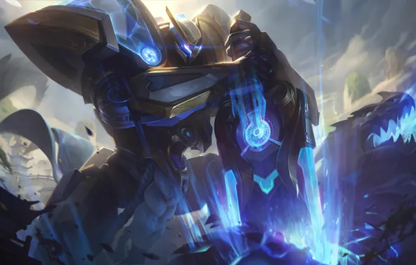 Дракон, робот, меч, броня, League Of Legends, Garen