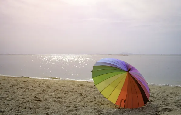 Картинка песок, море, пляж, лето, счастье, отдых, зонт, colorful