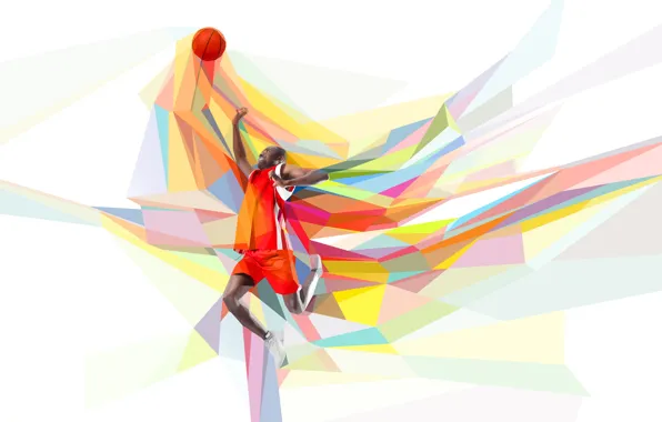 Прыжок, игра, мяч, баскетбол, баскетболист, бросок, low poly