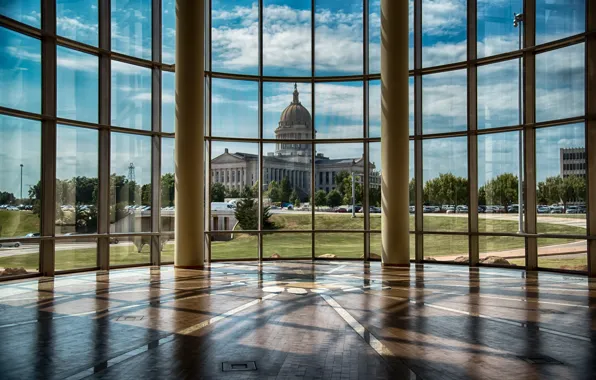 Вид, окно, колонны, исторический музей, Oklahoma History Center