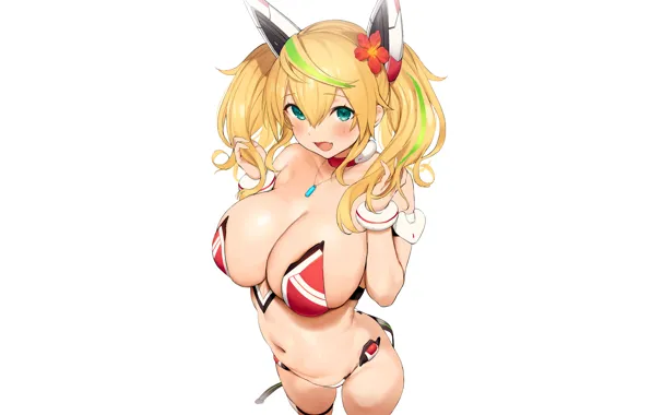 Girl, sexy, cleavage, green eyes, long hair, boobs, anime, beautiful