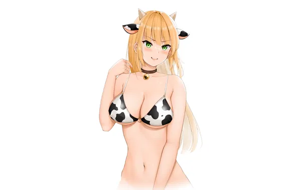 Girl, sexy, cleavage, green eyes, long hair, boobs, animal ears, sexy girl