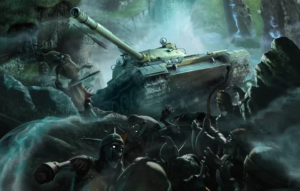 Скалы, солдаты, танк, World of Tanks