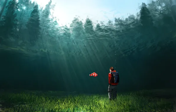 Вода, Рисунок, Человек, Рыбка, Рыба, Свет, Denis Loebner, by Denis Loebner