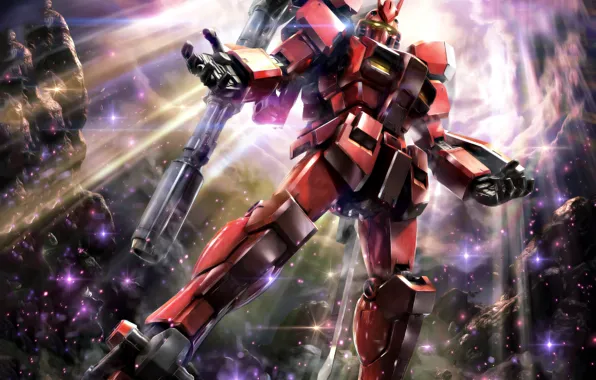 Свет, робот, одуванчики, Mobile Suit Gundam