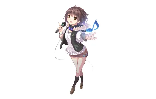 Взгляд, девушка, микрофон, жест, art, песня, простой фон, fujiwara mizuki