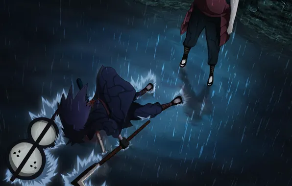 Вода, Дождь, naruto, ураганные хроники, мадара учиха, Хаширама Сенджу