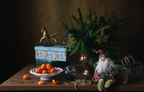 Ветки, стол, игрушка, игрушки, звезда, букет, кукла, шарик