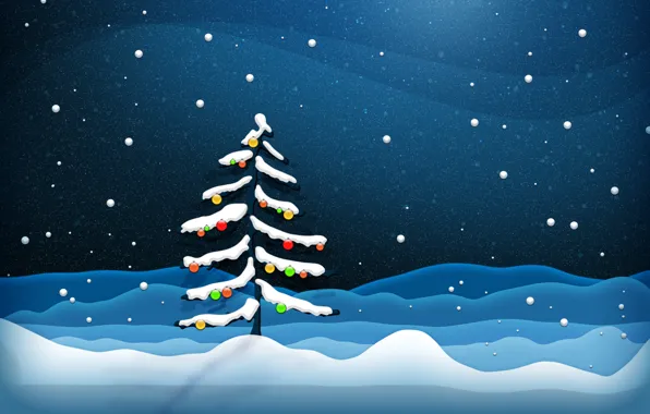 Снег, украшения, елка, новый год