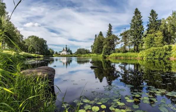 Картинка природа, озеро, красота, церковь