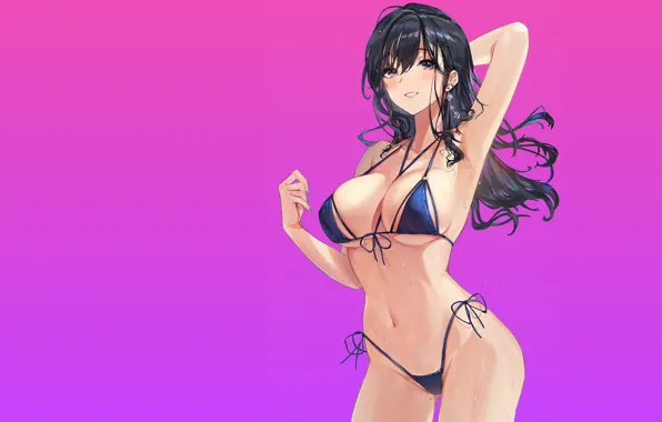Girl, sexy, Purple, anime, pretty, body, bikini, Posing