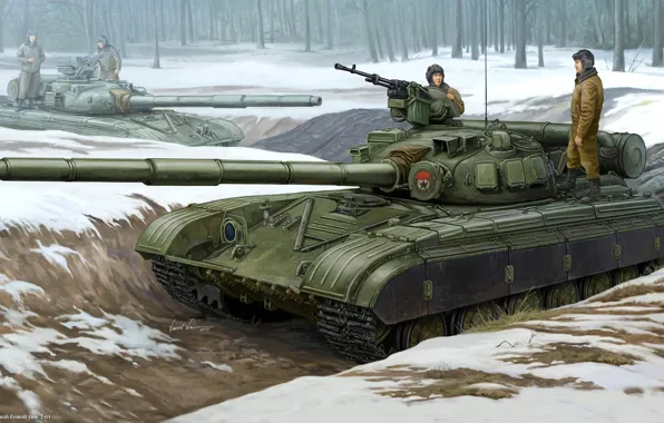 Картинка арт, танк, советский, танкисты, основной боевой танк СССР, Т-64