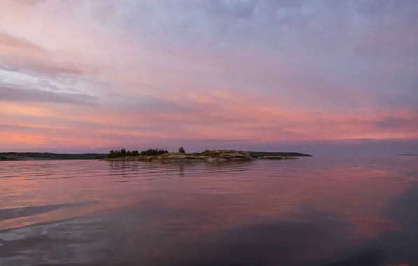 Картинка лето, небо, вода, закат, озеро, север, красный закат, ладога