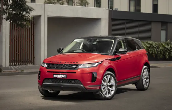 Дорога, красный, здание, Land Rover, Evoque, кроссовер, D240