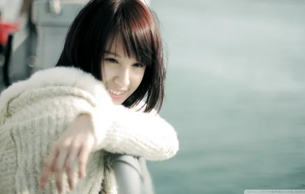 Улыбка, в белом, свитер, Asian girl, asian women