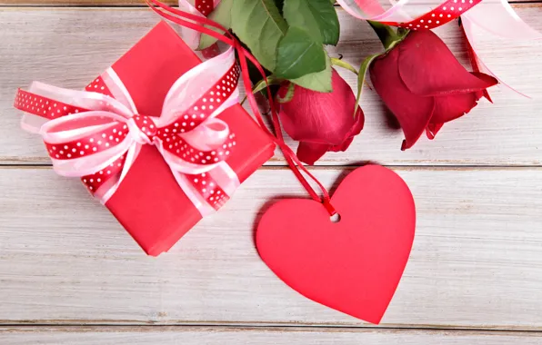 Картинка цветы, праздник, подарок, сердце, розы, день Святого Валентина