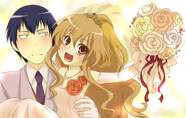 Девушка, аниме, арт, парень, двое, Toradora!