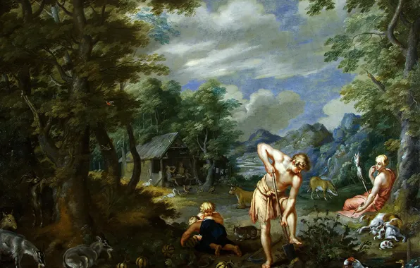 Картинка картина, мифология, Ян Брейгель младший, Адам за Работой в Поле