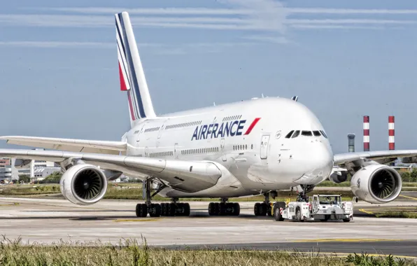 Лайнер, A380, Airbus, Air France, ВПП, Авиалайнер, Airbus A380, A380-800