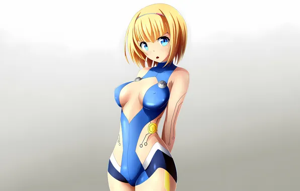 Girl, sexy, cleavage, boobs, anime, blue eyes, beautiful, short hair