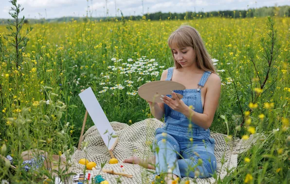 Long hair, field, nature, brunette, countryside, gorgeous, posing, busty